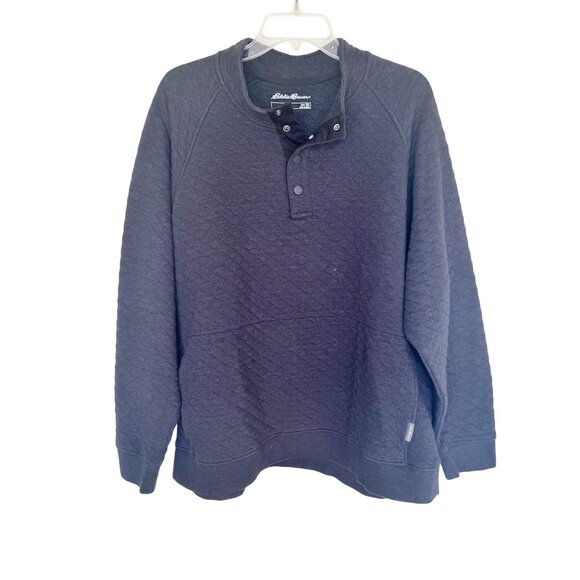 Eddie Bauer Mens Quilted Pullover Sweatshirt XXL Black Cotton Blend - Picture 1 of 12